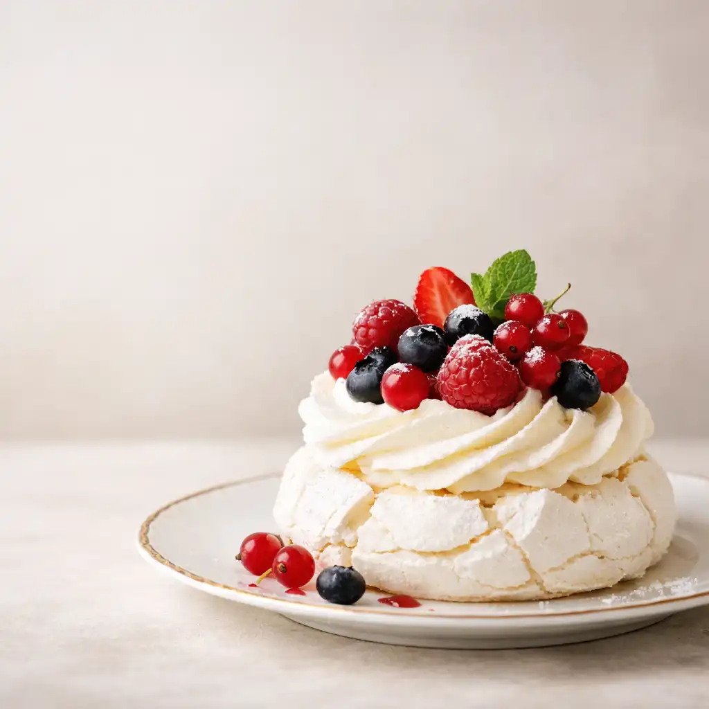 Pavlova aux fruits rouges, meringue croustillante et crème fouettée